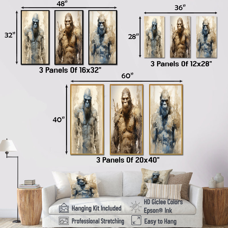 Angry Bigfoot, Gold Floater Framed, 28" H x 36" W