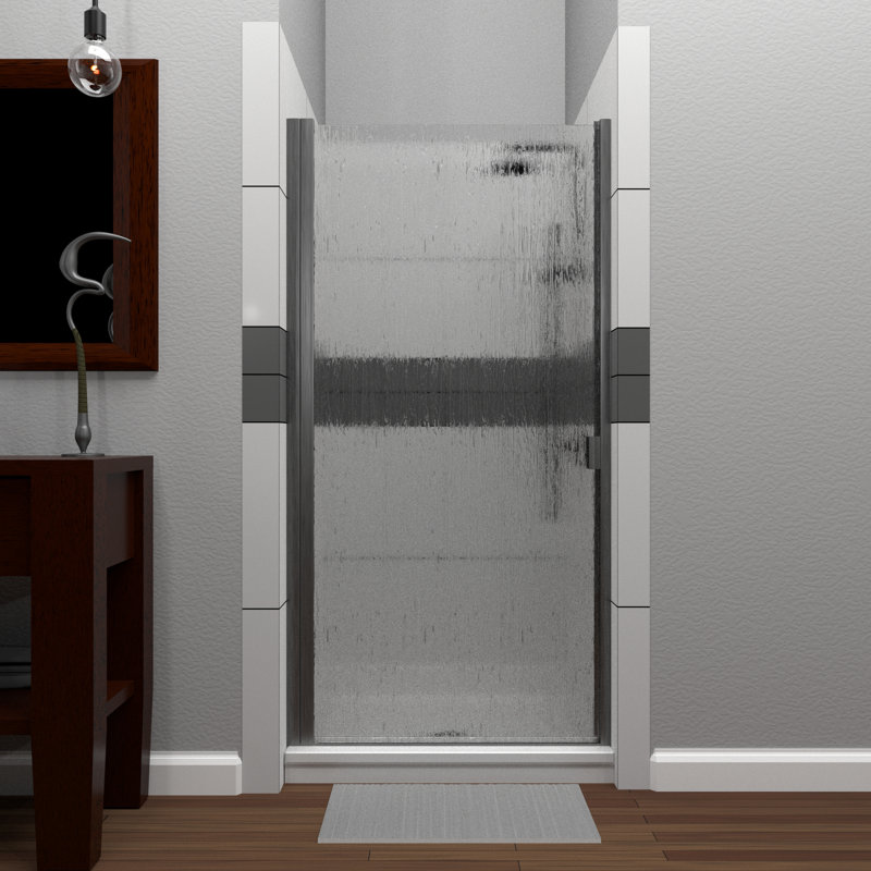 Porte de douche semi-sans cadre H 32 po x l 32 po RD, Pluie, Nickel brossé