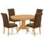 L'ensemble de salle à manger 5 pièces comprend une table de salle à manger ovale avec rallonge papillon et 4 chaises rembourrées en tissu de lin brun, chêne-892007511-866094232-824410124