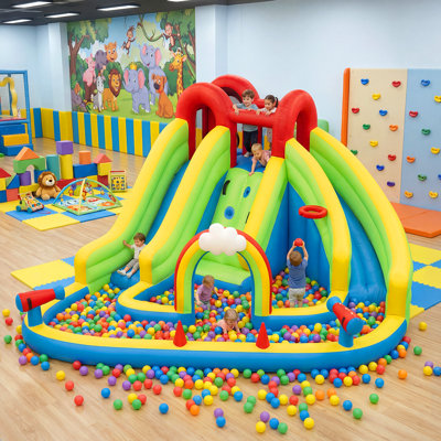 Inflatable Water Slide for Kids Backyard with 450W Blower, Jumping Castle with Water Slide, Water Park Bounce House for Indoor and Outdoor Activities, 15.75′ × 12.63′ × 7.22'
