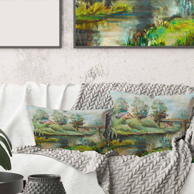 Bridge on the River in Rustic Landscape Rectangular Pillow Cover & Insert