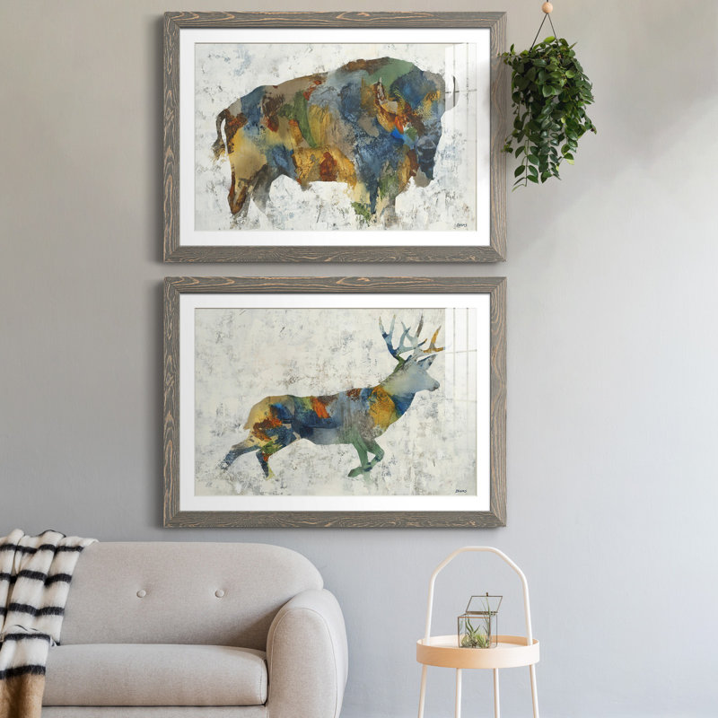 Plains Icon - ensemble de 2 impressions, H 31,5 po x l 47 po x P 1,5 po, Cadre en papier gris, Blanc