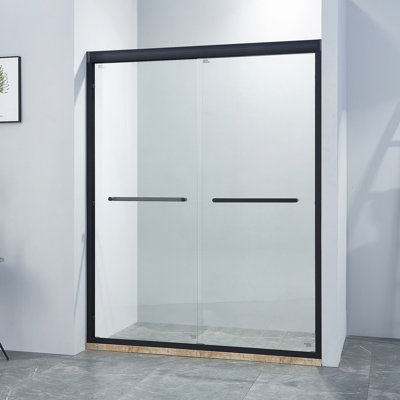 56-60"W X 75"H Double Sliding Shower Door, Aluminium Alloy Frame In Matte Black, 1/4" (6Mm) Thick SGCC Tempered Clear Glass.