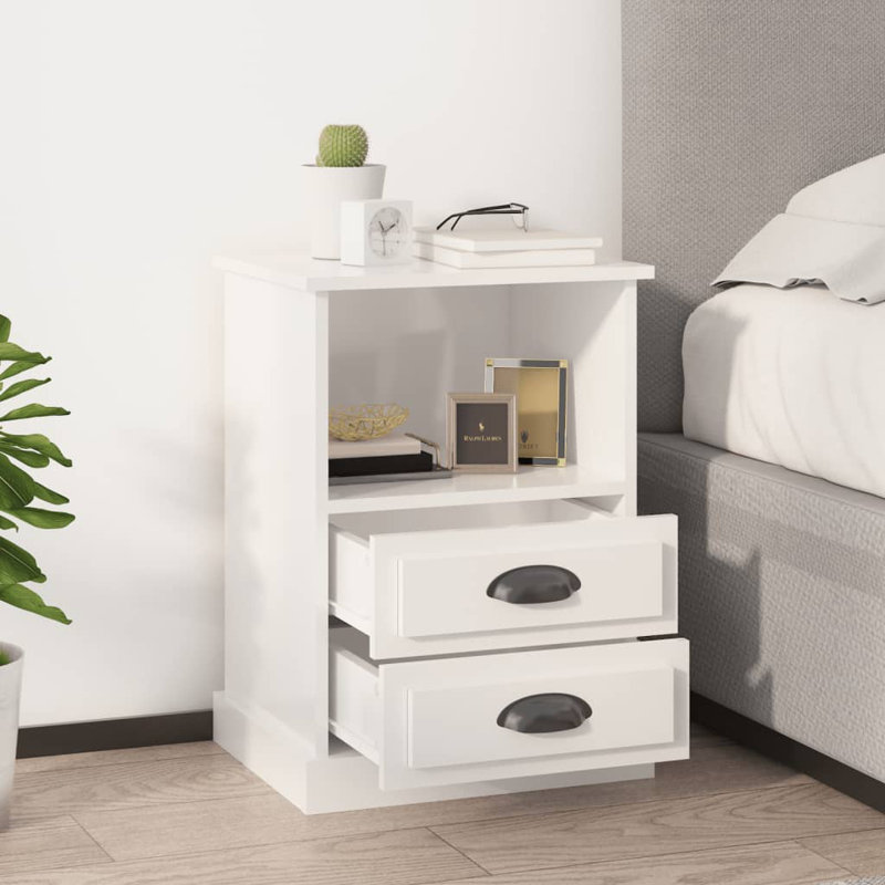 Colena 43cm W Particle Board / Chipboard Bedside Table, High Gloss White