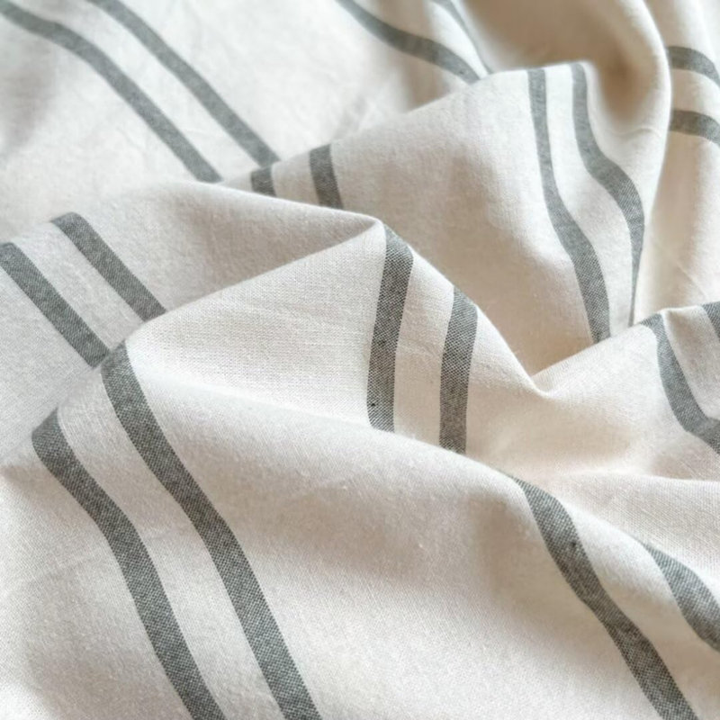 Polyester Floral Duvet Cover Set, Beige/Grey Striped, Kingsize Duvet Cover + 2 Pillowcases