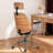 Mid-Century Modern Ergonomic Office Chair with Headrest, Faux Leather & Wood Frame-1999401749