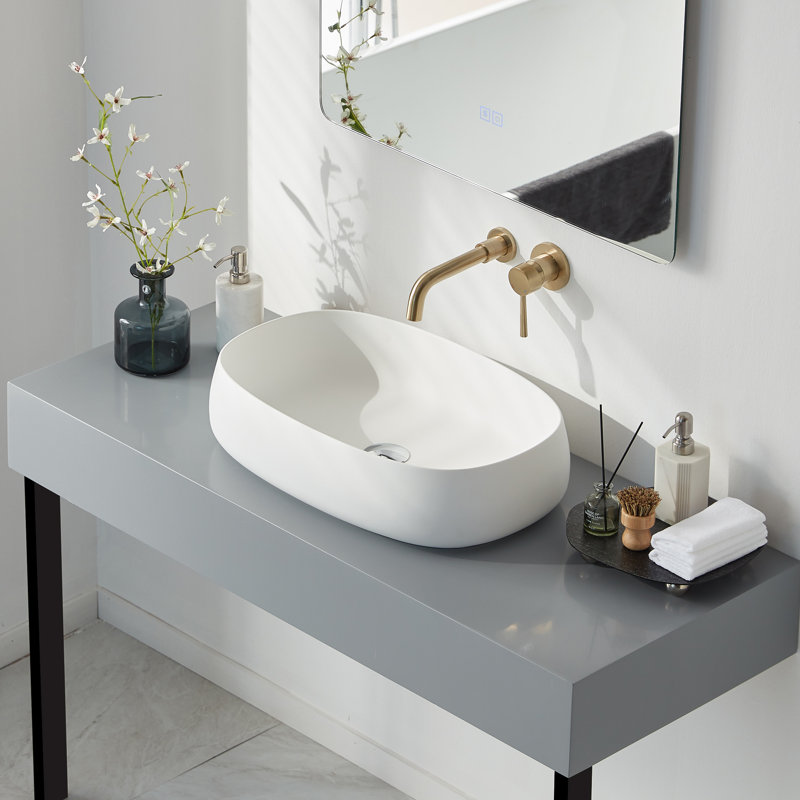 Pensen 23" X 15" Solid Surface Oval Bathroom Sink Vessel Sink Matte White