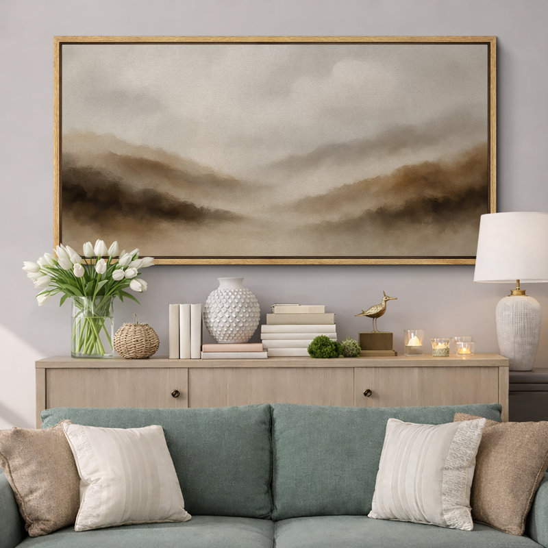 Grande impression sur toile encadrée, impression de paysage abstrait neutre pour décoration murale moderne minimaliste
