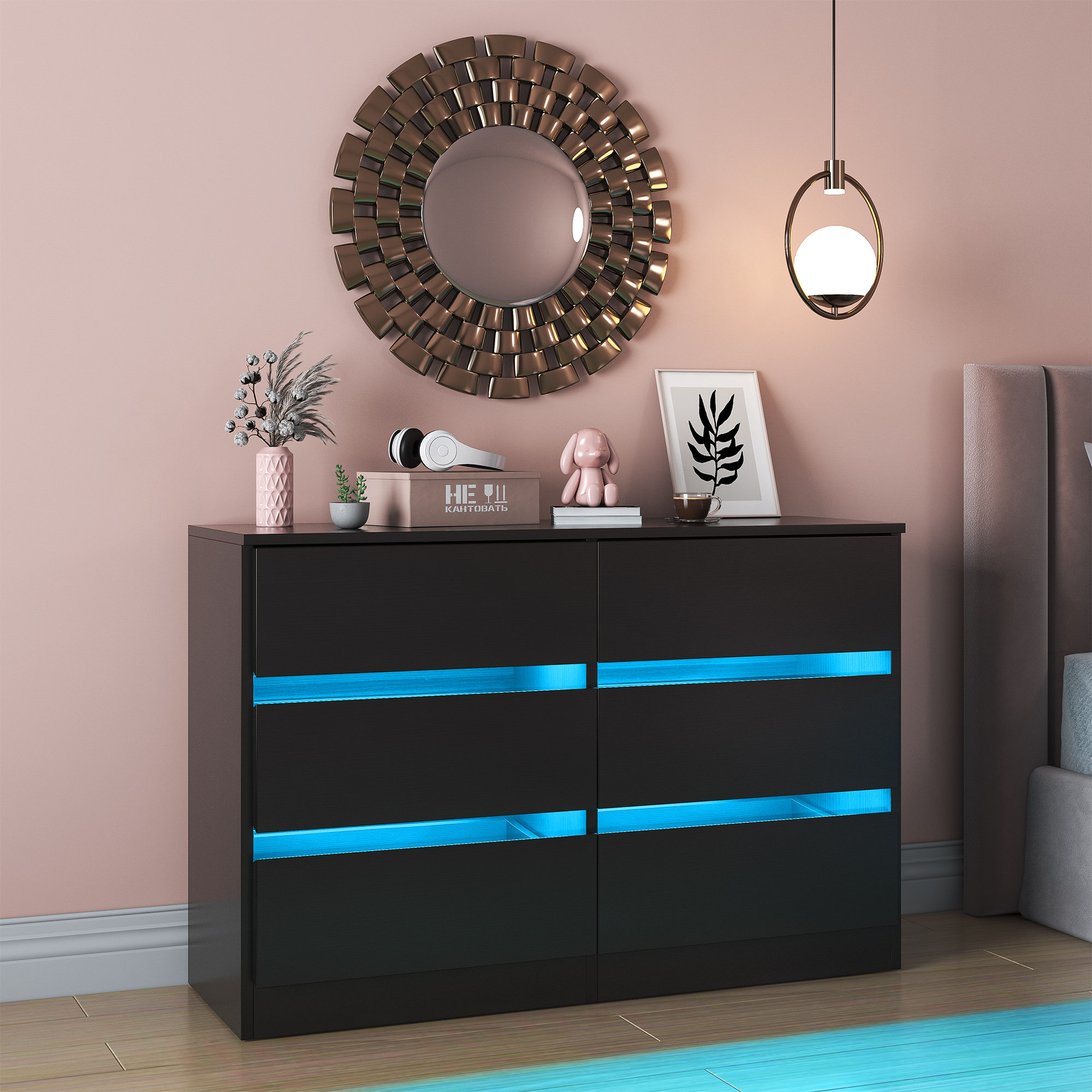 Wrought Studio™ 6 Drawer Dresser with LED Light, 47.2''W & Reviews ...