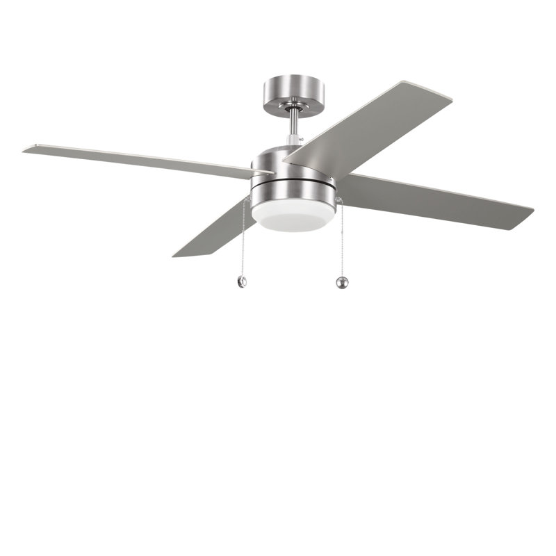 Loni 52 LED Ceiling Fan, American Walnut/Blade Silver, Pull Chain, Brushed Steel