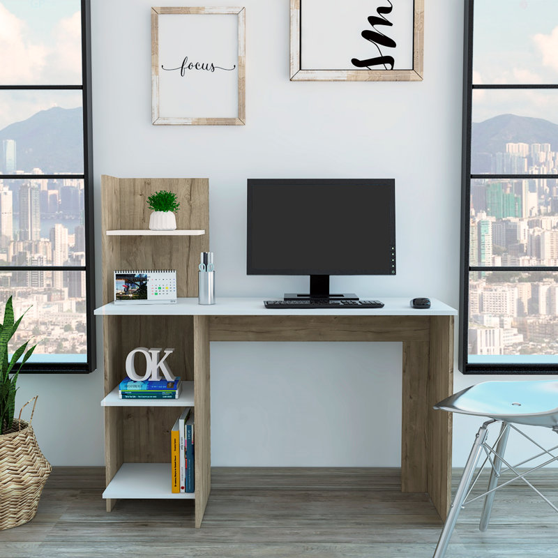 White And Pine 4-Shelf Writing Desk