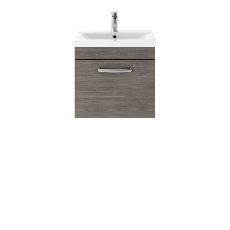 Athena 510mm Single Bathroom Vanity with Integrated Ceramic Basin, Anthracite Woodgrain