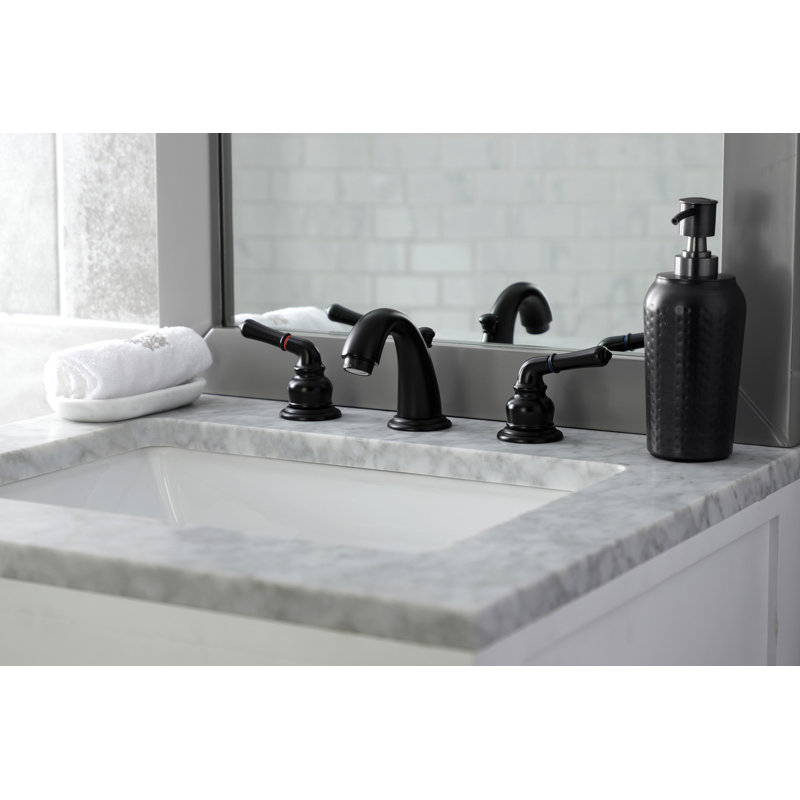 Kingston Brass Magellan Two-Handle 3-Hole Deck Mount Widespread Bathroom Faucet with Retail Pop-Up Drain, Matte Black