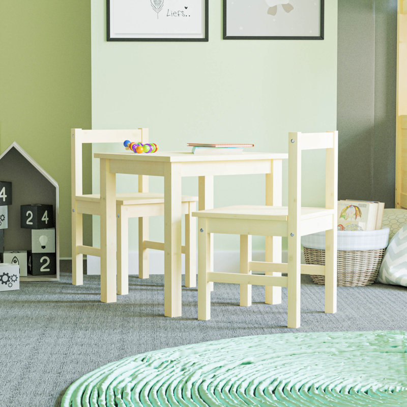 Tonicha Kids 3 Piece Solid Wood Square Play Or Activity Table and Chair Set, Pine