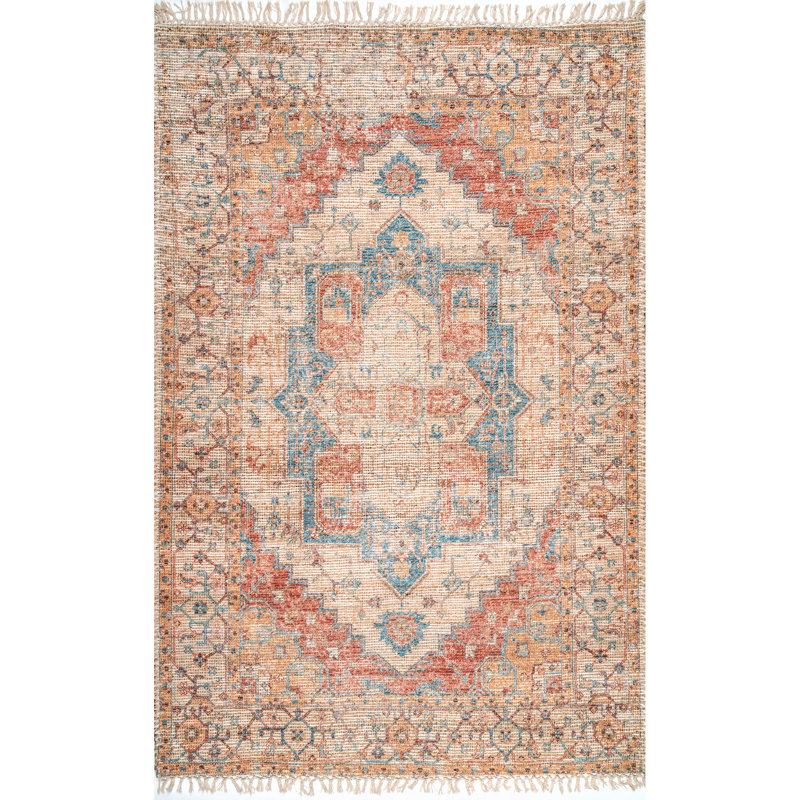Tapis oriental orange / bleu Demetri, Rectangle 4 pi x 6 pi