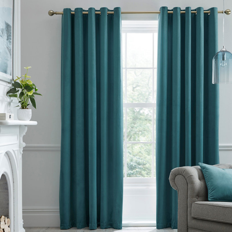 Montrose 100% Polyester Pair of Eyelet Curtains, Teal, Width 117 x Drop 183 cm