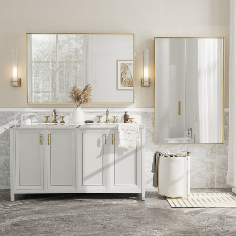 Miroir mural Aevar, 55 po x 36 po, Or brossé