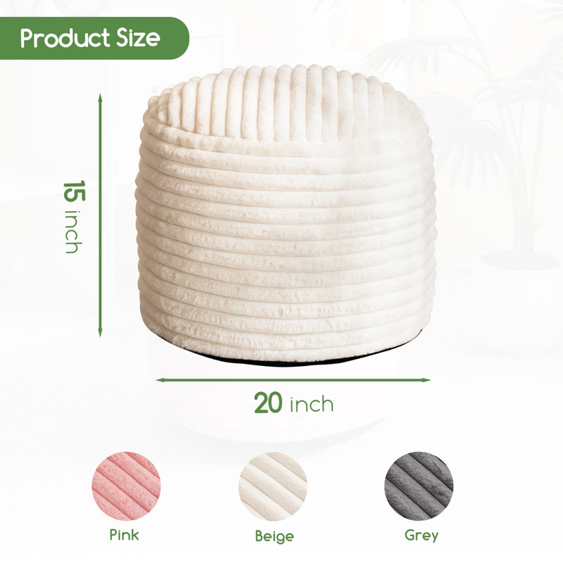 Round Stripe Pouf Ottoman, Beige, 20"