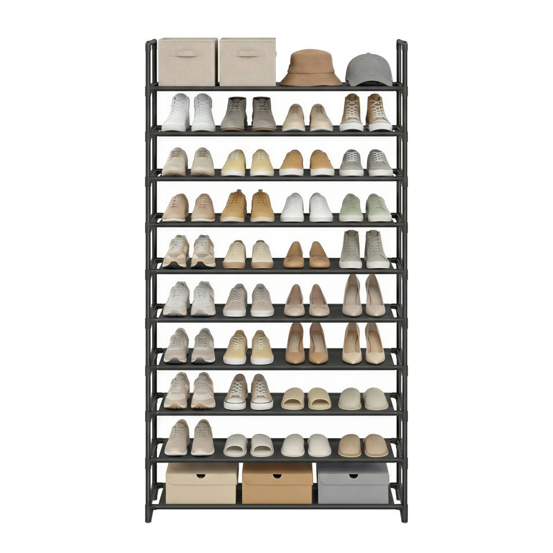 50 Pair Stackable Shoe Rack, Dark Black, 68.9" H x 39.4 " W x 11.4" D