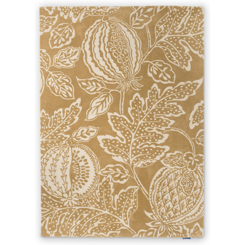 Sanderson Hand Tufted Wool Floral Area Rug in Ochre/White, Rectangle 4'7'' x 6'7''