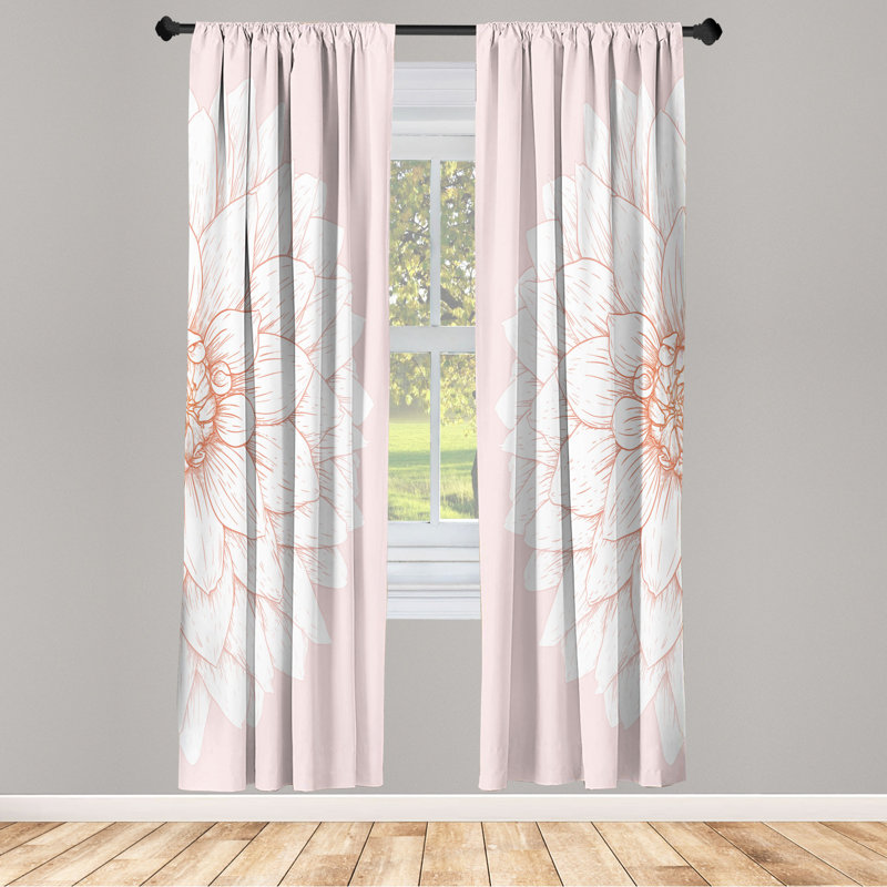 Microfiber Floral Semi-Sheer Rod Pocket Curtain Panels, 28" W x 84" L, Light Pink