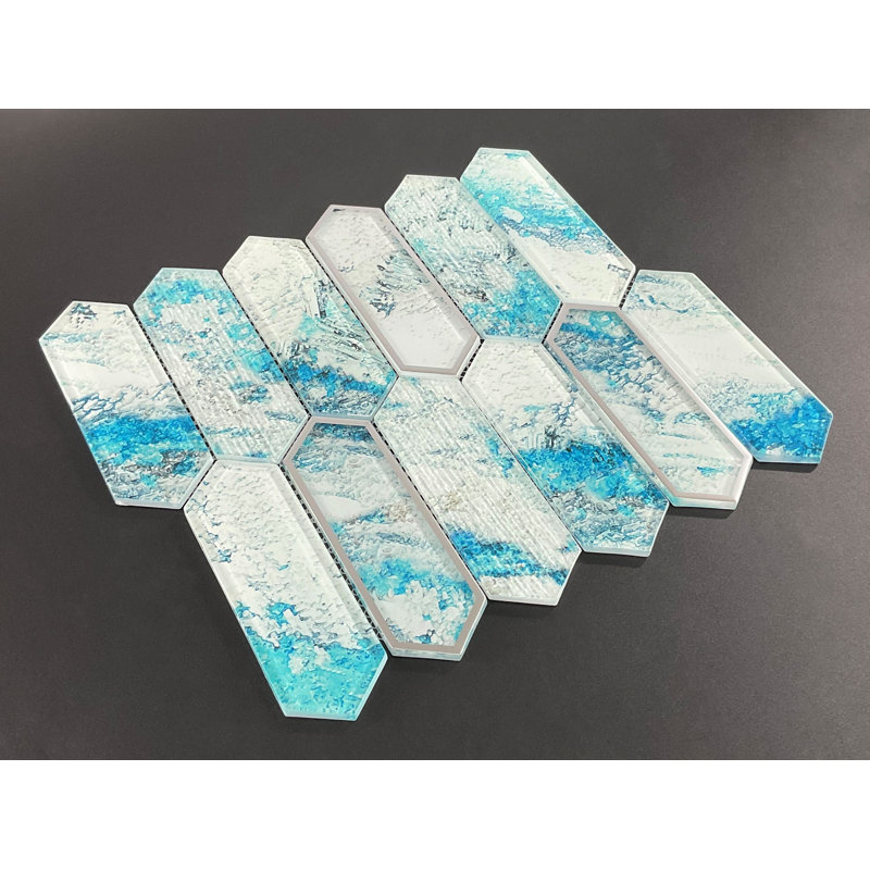 Glass Mosaic Wall Tile, Aqua & Silver Glazed