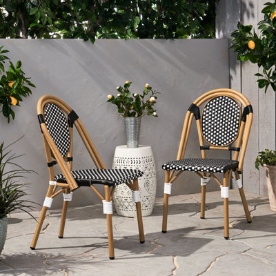 Chaise bistro d'extérieur en PE et aluminium française pour 2 personnes, noir et blanc avec finition imprimée, cadre rouille pour bistro de jardin, impression