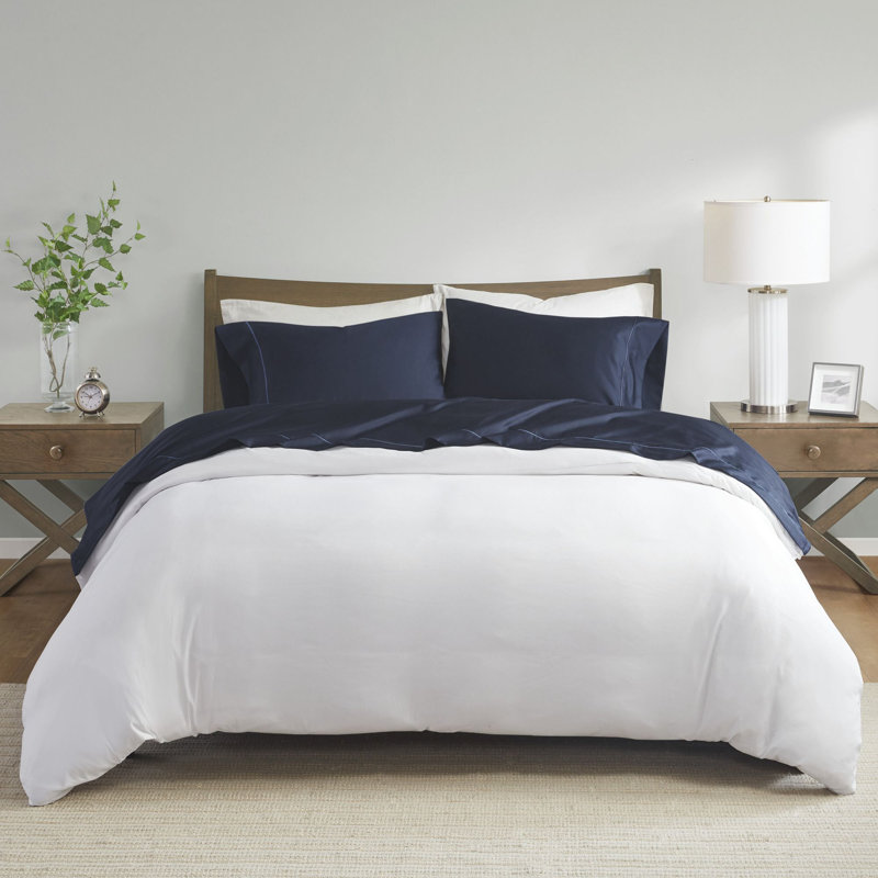 Ensemble de draps en coton 600 fils Pima, Ensemble de draps pour très grand lit + un drap-h, Bleu marine
