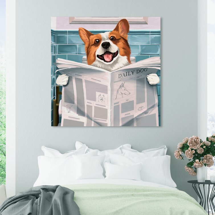 Art Remedy Animals Occupied Bathroom Corgi Dogs And Puppies Framed On  Canvas Print  Reviews | Wayfair