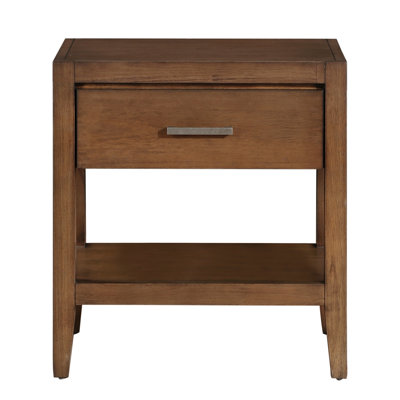 Table de chevet transitionnelle avec tiroir et finition brune pour les coulisses de style chambre à coucher