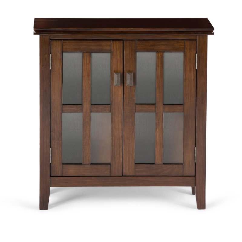 Russet Brown Solid Wood Low Storage Cabinet with Glass Doors
