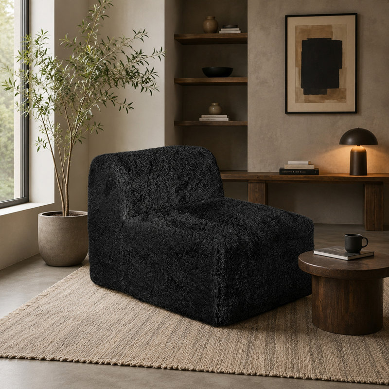 Fauteuil modulaire sans accoudoirs Appi, Black Faux Fur