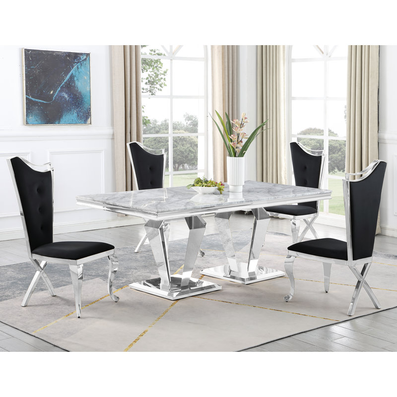 Balsamo 4 - Person Double Pedestal Dining Set, Gold, Gold/Black