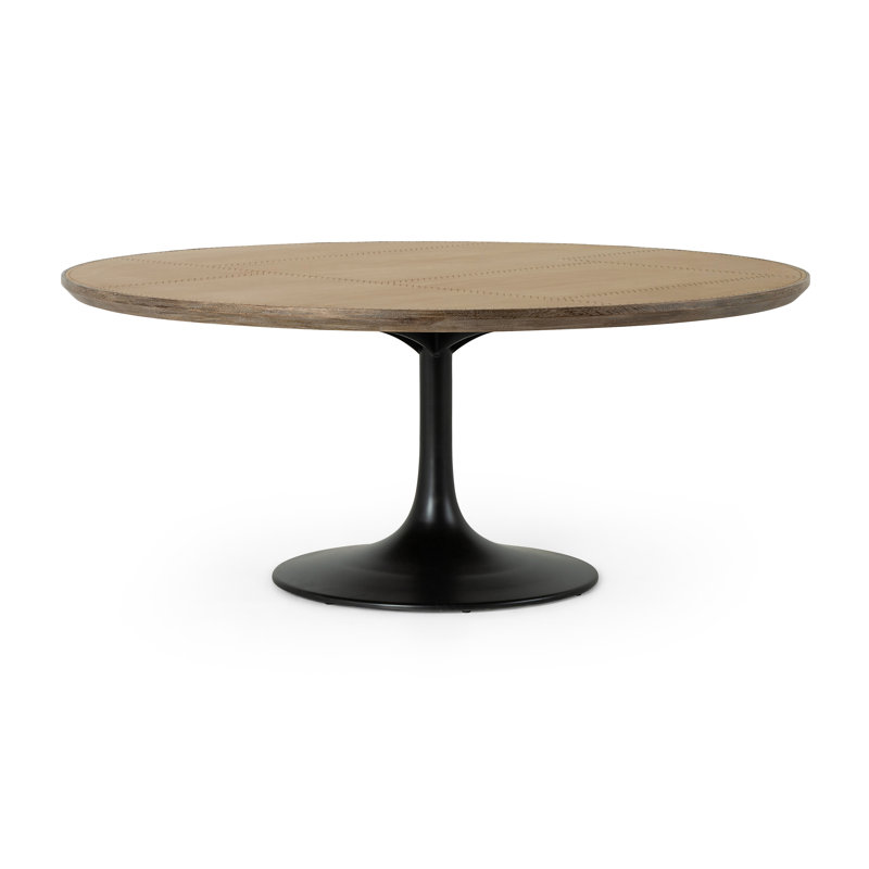 Powell Round Dining Table, Bright Brass Clad/Light Burnt Oak