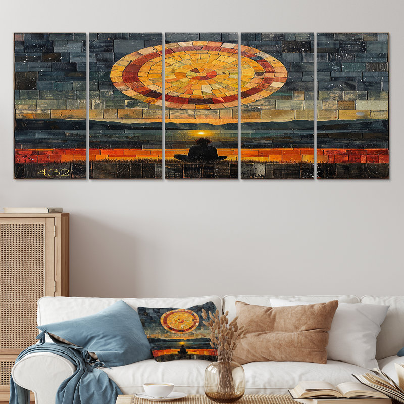 Ensemble de 5 décorations murales, "Vision cosmique rétro - méditation", H 28 po x l 60 po
