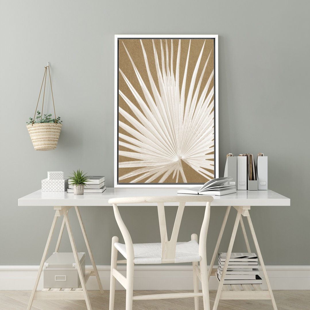 Tropical Palm Classic Fan Palm Leaf Botanical Neutral Organic Modern Framed On Canvas Print Wall Art IDEA4WALL Frame 
