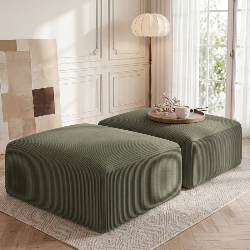 Pouf de compression de 31 po en velours côtelé rectangulaire avec repose-pieds (ensemble de 2) modulaire avec repose-pieds pour canapé modulaire