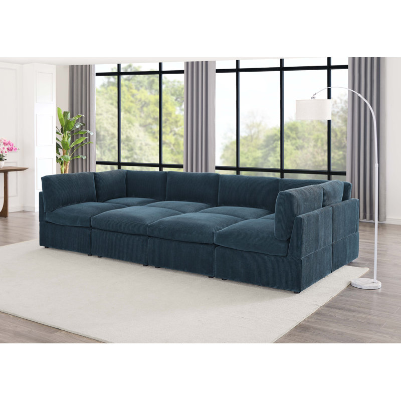 Canapé modulaire de coin symétrique de 129 po avec repose-pieds Arvill Amuri, Bleu très foncé