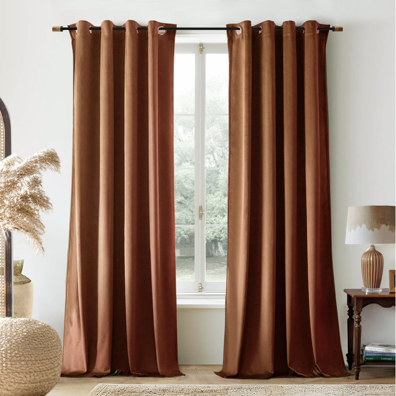 Ensemble de 2 rideaux obscurcissants en velours, Brun doré, L 52 po x L 84 po