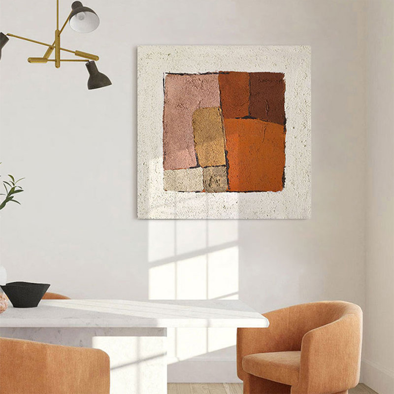 Peinture à l'huile abstraite à motif de blocs de couleur dessinés à la main, H 39,37 po x l 39,37 po