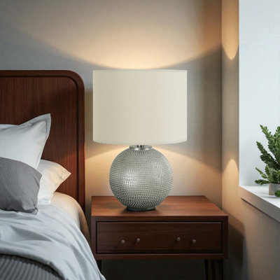 Sefa Ivory Shade & Grey Resin Metal Table Lamp, 18.35'' H X 11.88'' W X 11.88'' D
