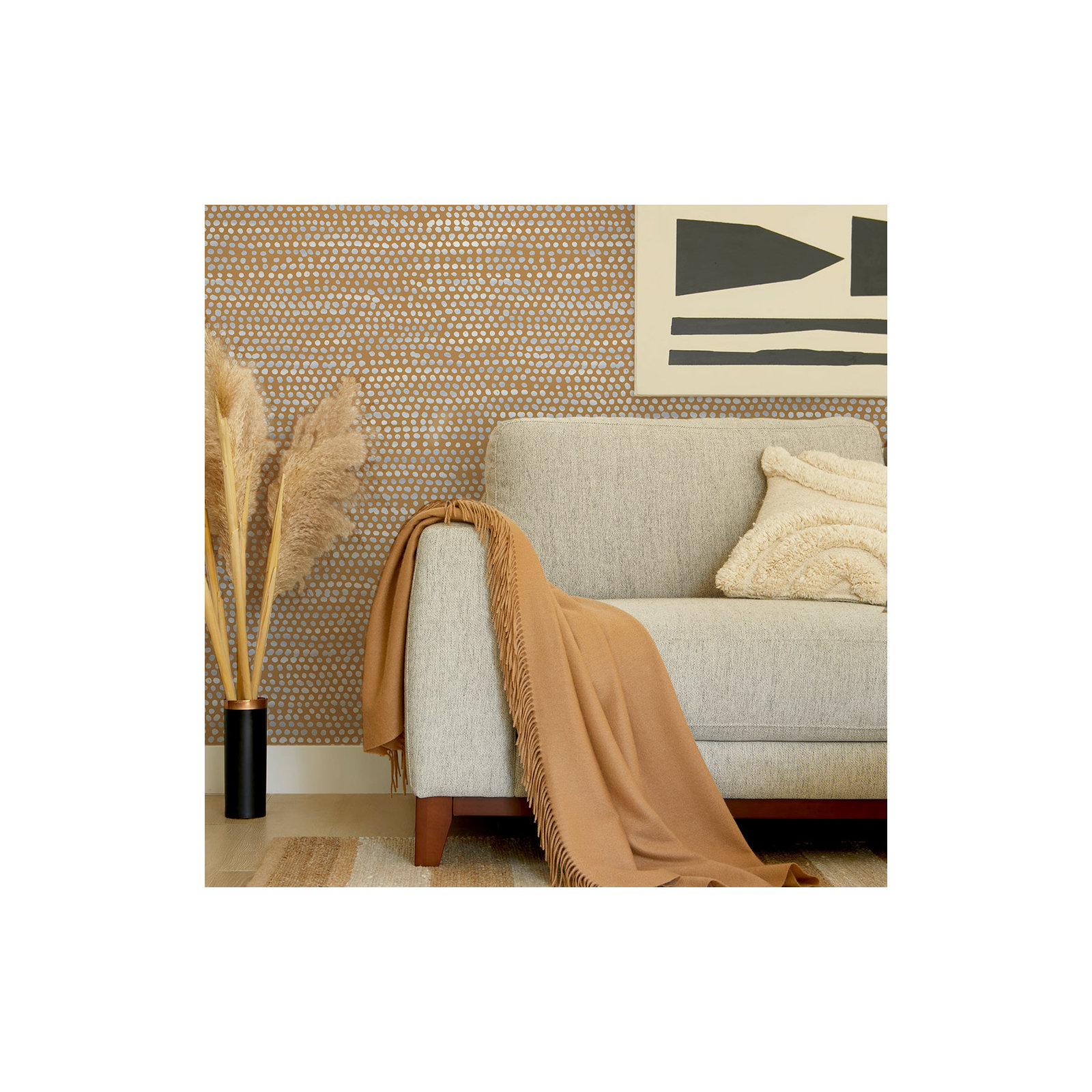 Moire Dots Peel and Stick Wallpaper, Toasted Turmeric
