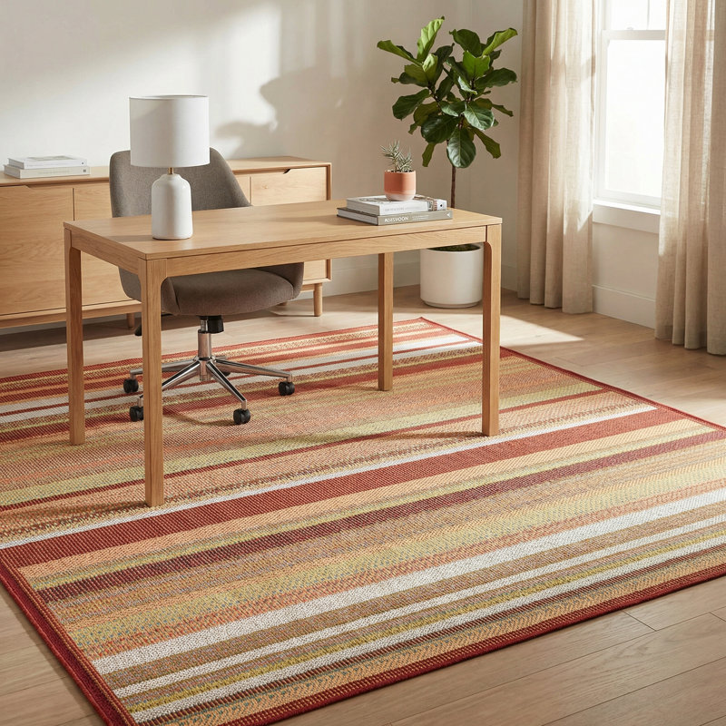 Tapis d'intérieur / extérieur bourgogne / beige Terrill, Carré 5 pi 3 po