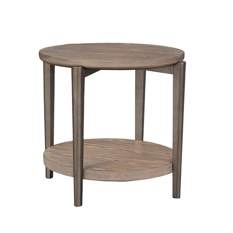 Table de bout ronde avec pieds en métal et tablette inférieure