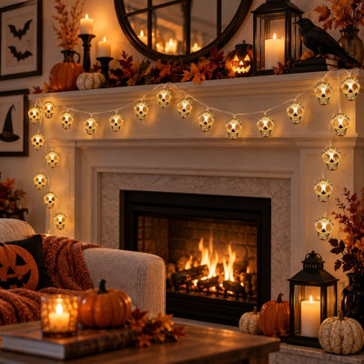 Guirlande lumineuse d'Halloween en forme de crâne de 4,5 m avec 30 DEL et double option d'alimentation