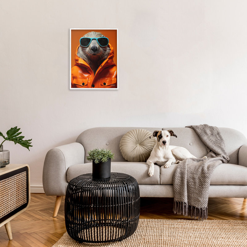 Art à giclée encadrée avec loutre à la mode par RB, Estampe numérique encadrée blanc bord de mer, H 30 po x l 24 po