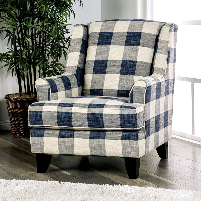 32.4" W Transitional Chair, Checkered