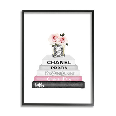 «Pink Flower Black Bookstack Glam Fashion» par Amanda Greenwood - impression d'art graphique