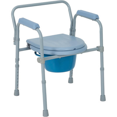 4-in-1 Bedside Commode Chair with Wheels, Portable Rolling Shower Chair with Removable Bucket, Raised Toilet Seat with Footrests for Seniors, Home Care