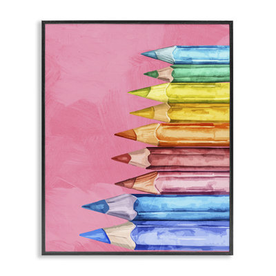 Vibrant Pencils on Pink Framed Giclee, design by Kim Allen
